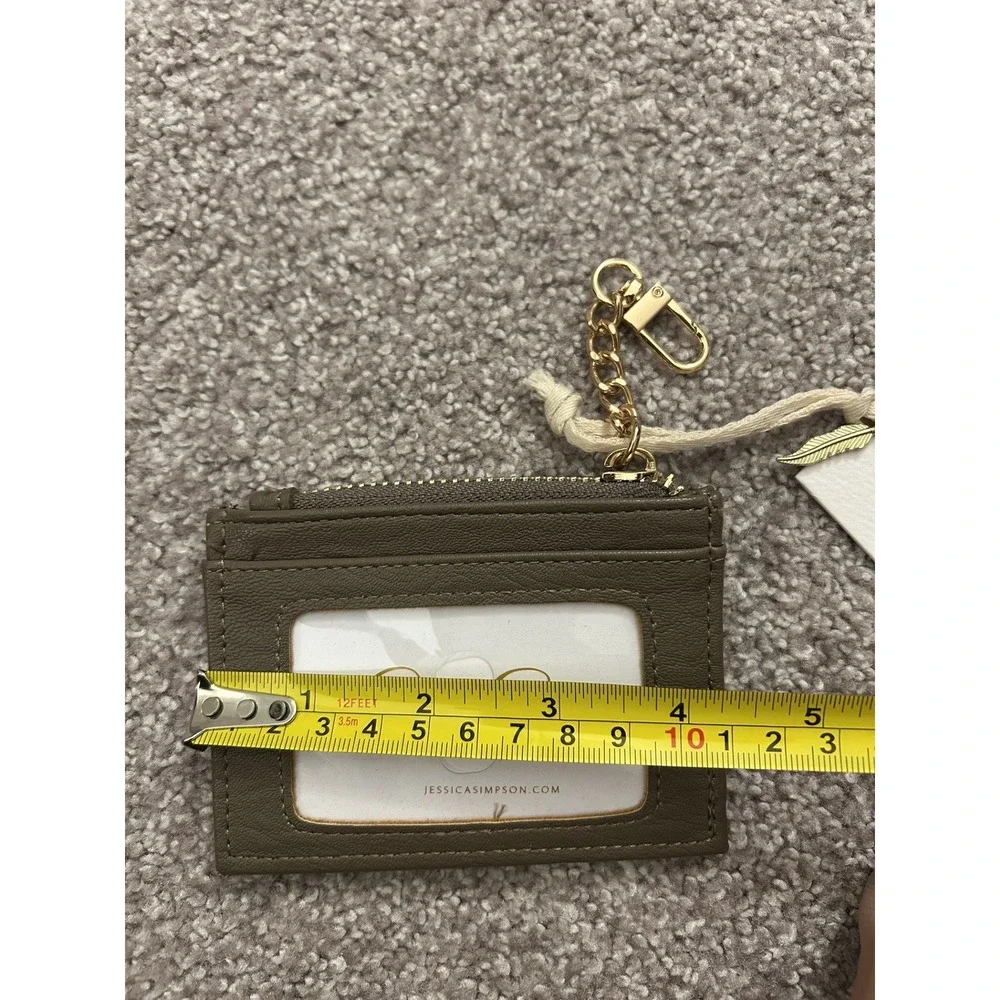 Jessica Simpson Card Case Wallet Womens OS Olive Brown NWT Leopard‎ ID Keychain